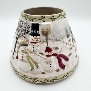 Vintage Yankee Candle Snowman Family Shade Topper Christmas Ceramic Holiday